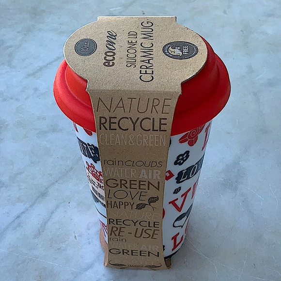 ECO ONE REUSE ME TRAVEL MUG LOVE HEARTS RED SILICON LID COFFEE 10 OZ - Picture 3 of 5